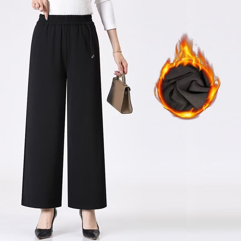 8XL胖妈妈装春秋冬加绒加厚长裤子中年加肥加大特大码阔腿裤200斤