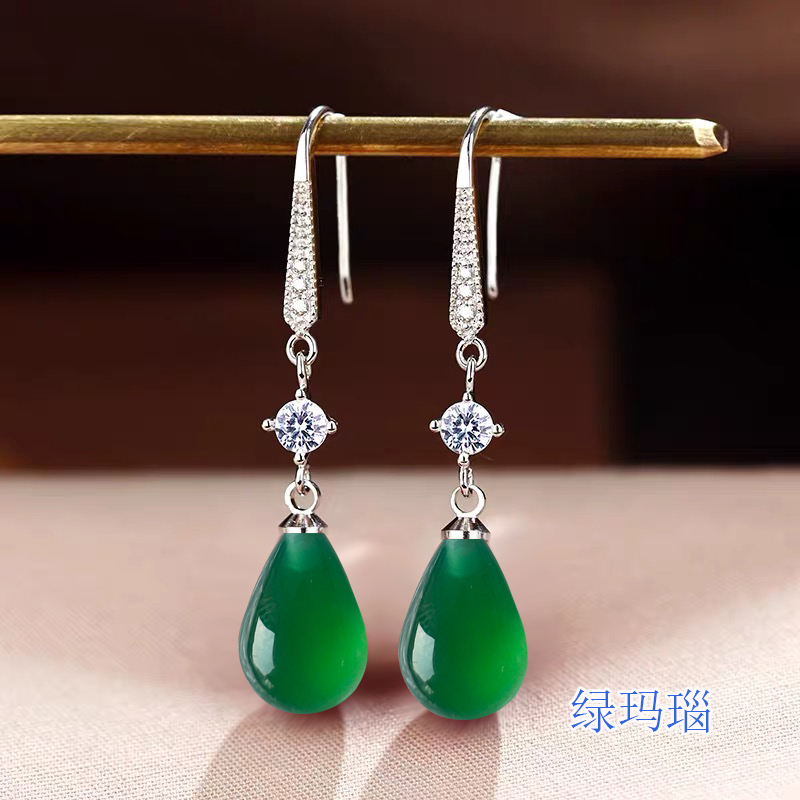 天然玛瑙水滴耳环s925纯银耳环2026年网红爆款气质耳坠显瘦耳饰