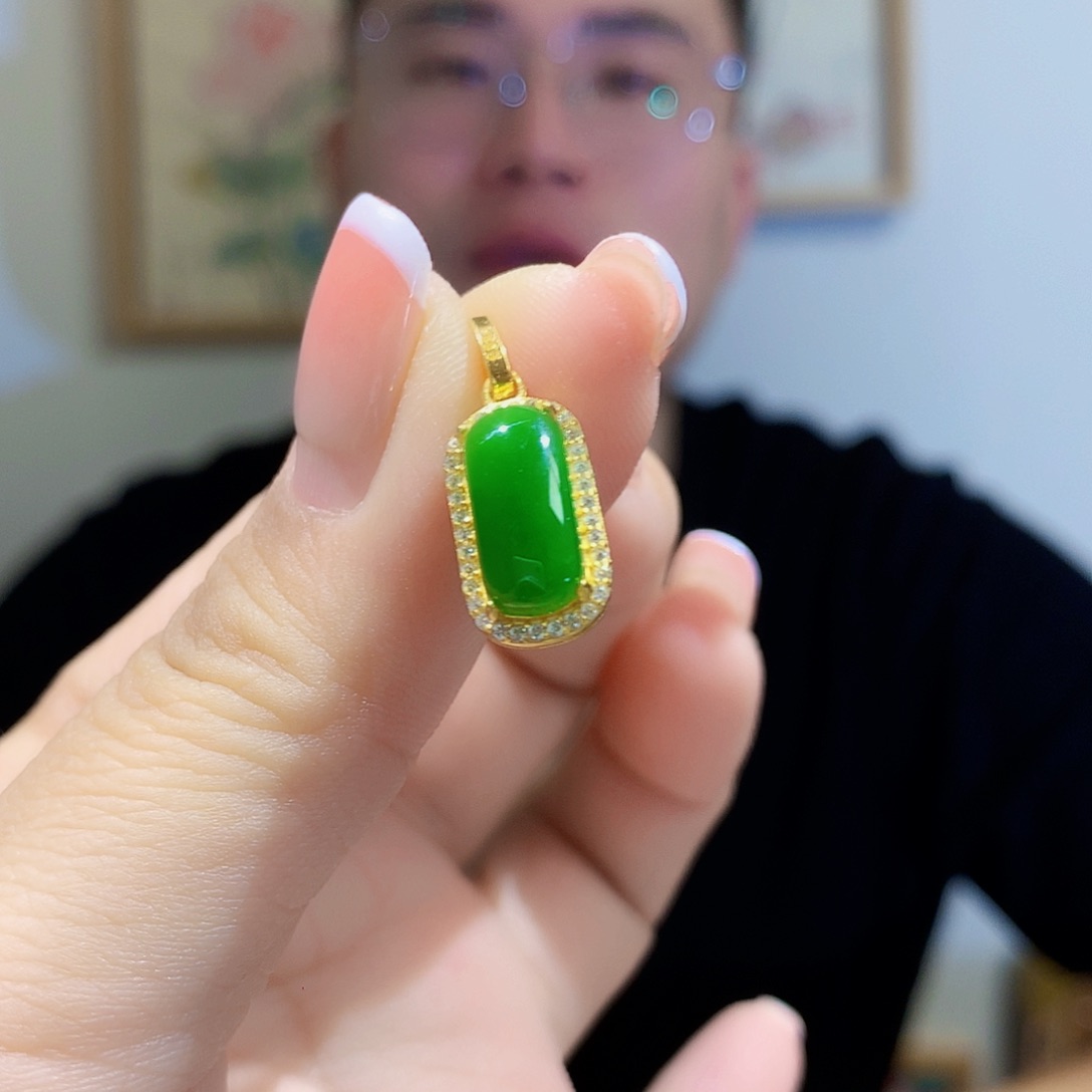 和田玉（碧玉）颈饰银S925镀金镶嵌