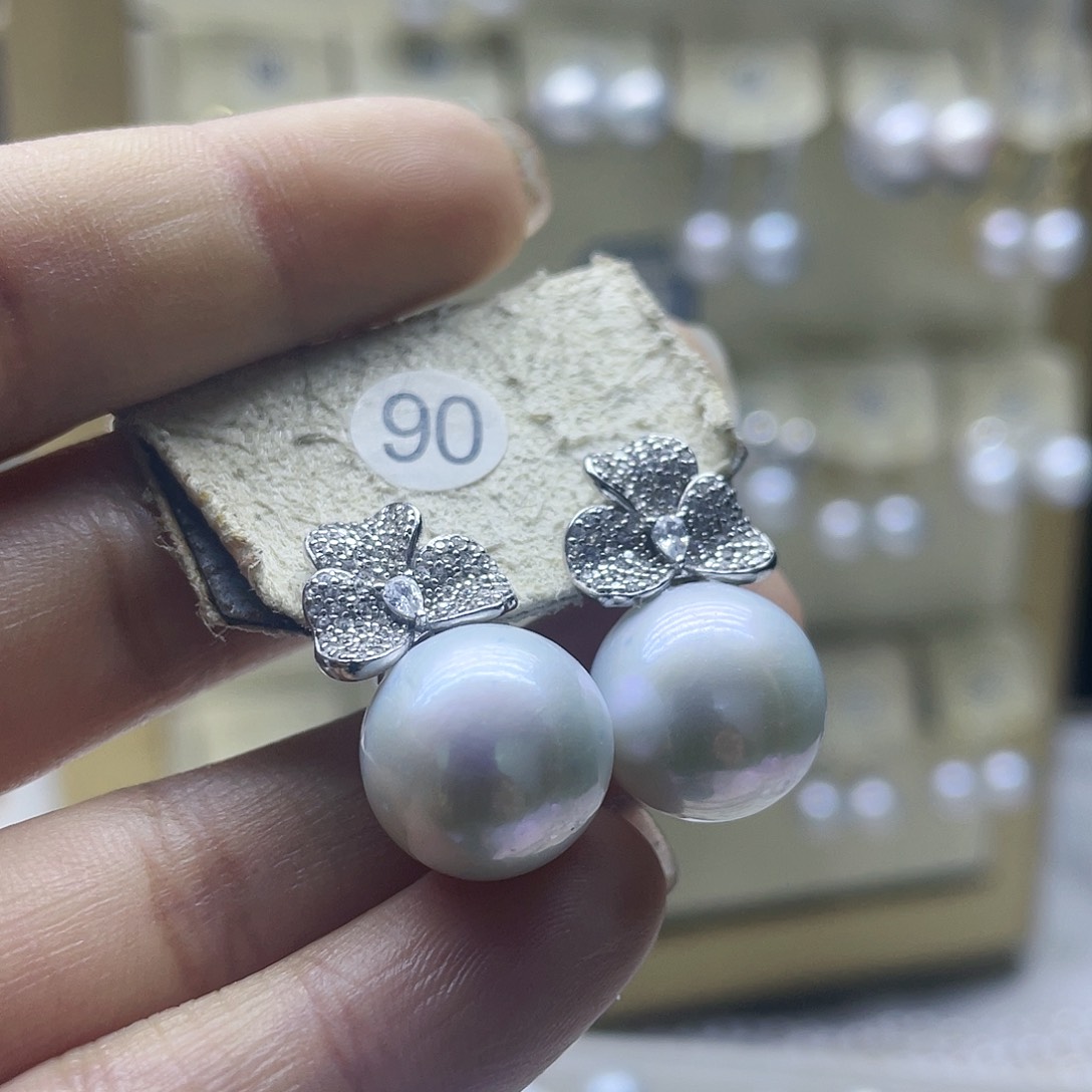 淡水珍珠耳饰银S925镶嵌