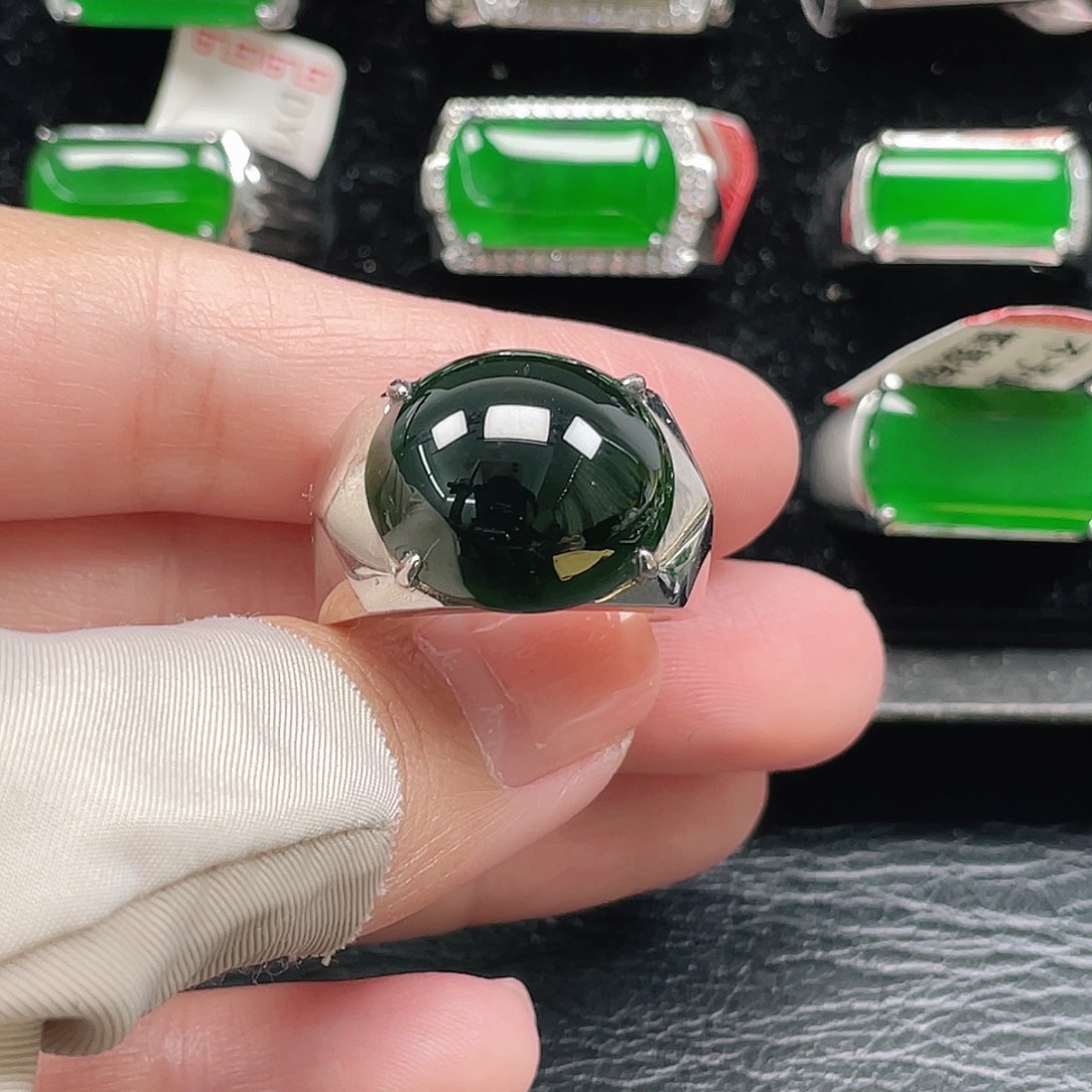 翡翠银S925镶嵌戒指天然A货翡翠没运费险3503