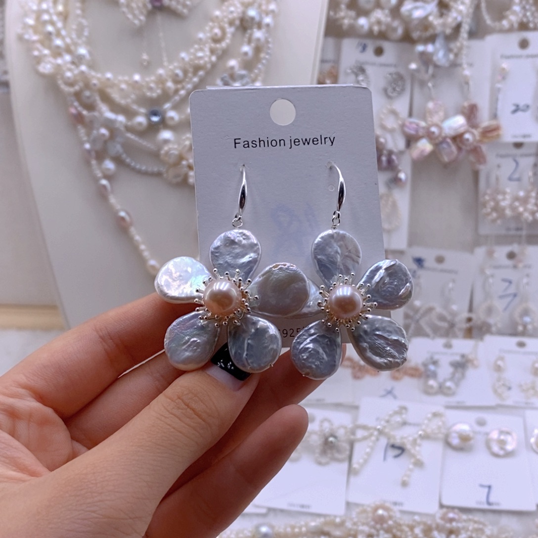 耳饰银S925镶嵌淡水珍珠耳饰