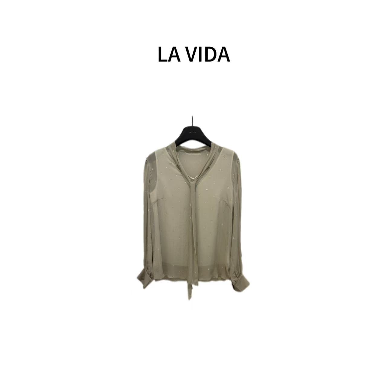 LA VIDA-「精致女主」金箔物语飘带丝质衬衫
