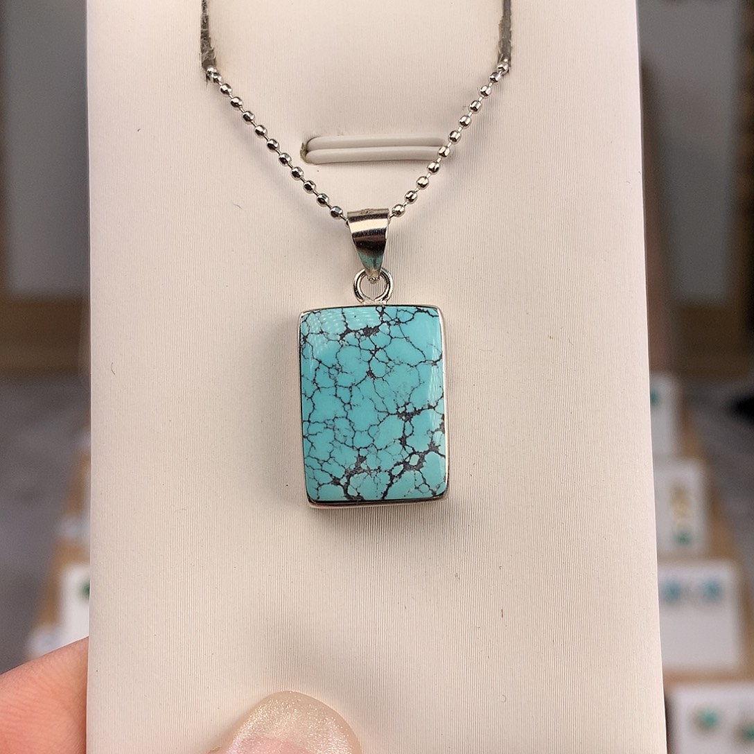 绿松石银S925镶嵌吊坠(不含链)