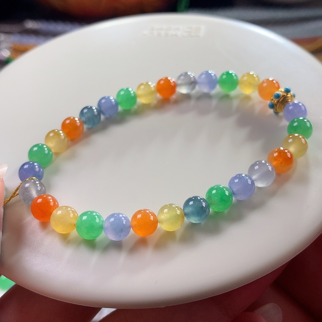 翡翠未镶嵌手链翡翠冰底糖果缤纷卡5.80～6+