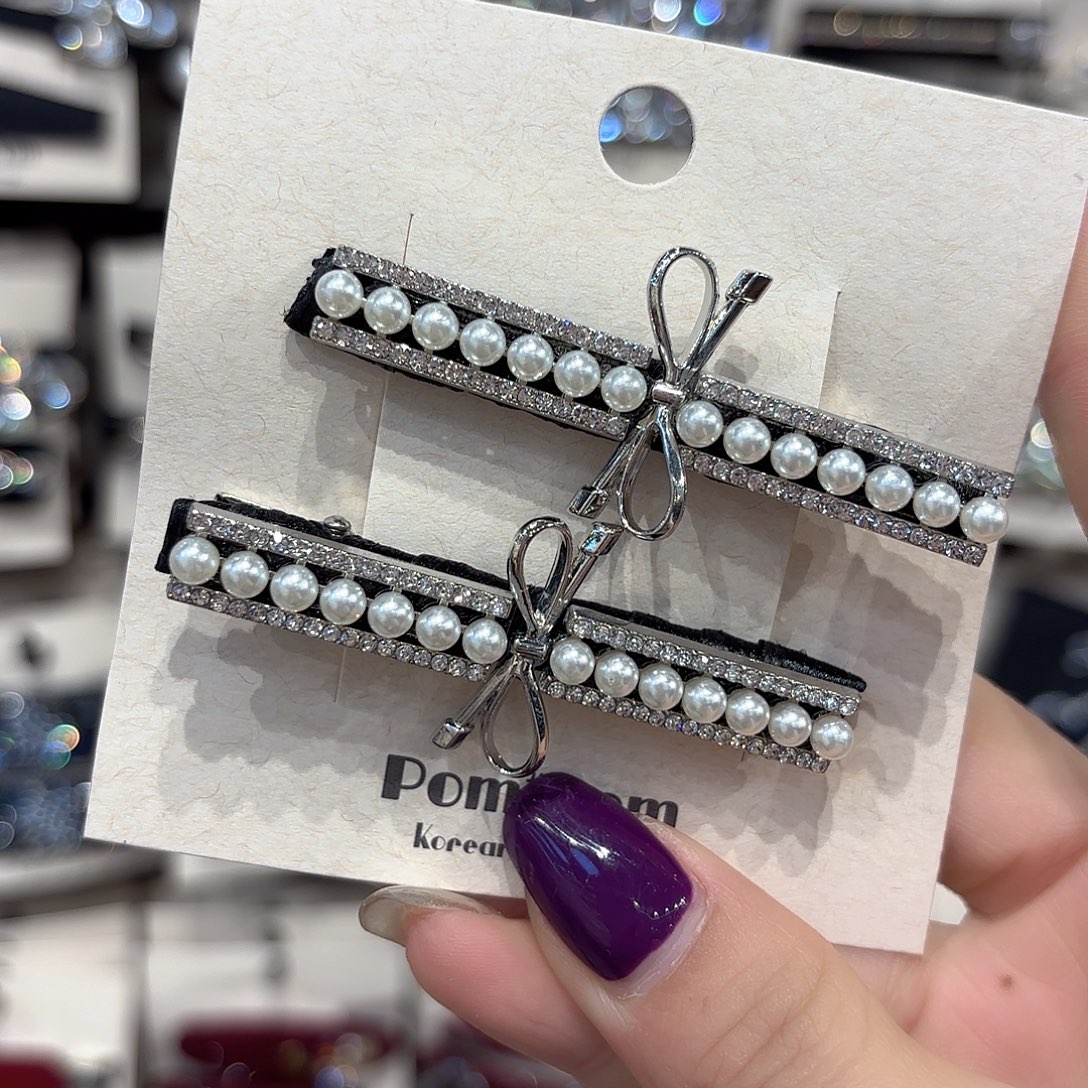 皮质铁合金白色珍珠压夹