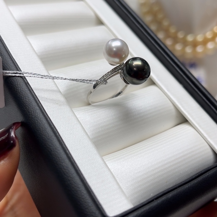 海水珍珠戒指18K金镶嵌9-10mm