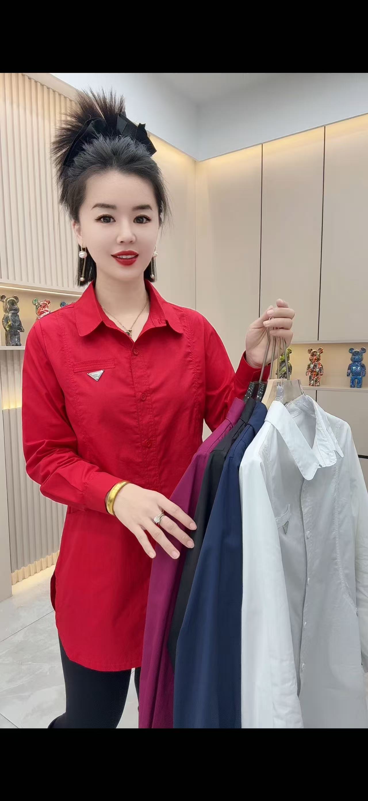 网红同款气质长袖纯色贴布打底衬衫