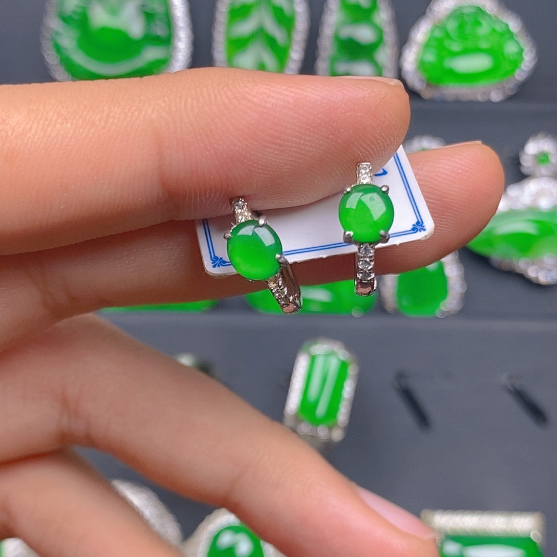 银S925镶嵌翡翠耳饰耳饰