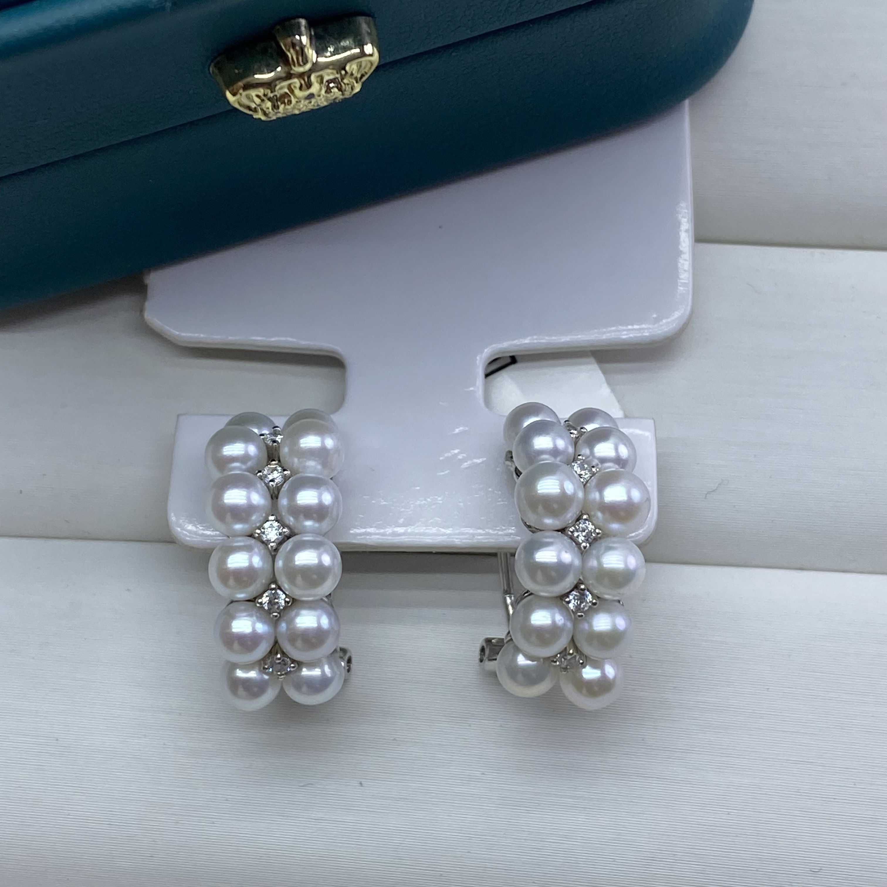 琪心淡水多珠珍珠设计款双层耳钉4-5  @@E0063