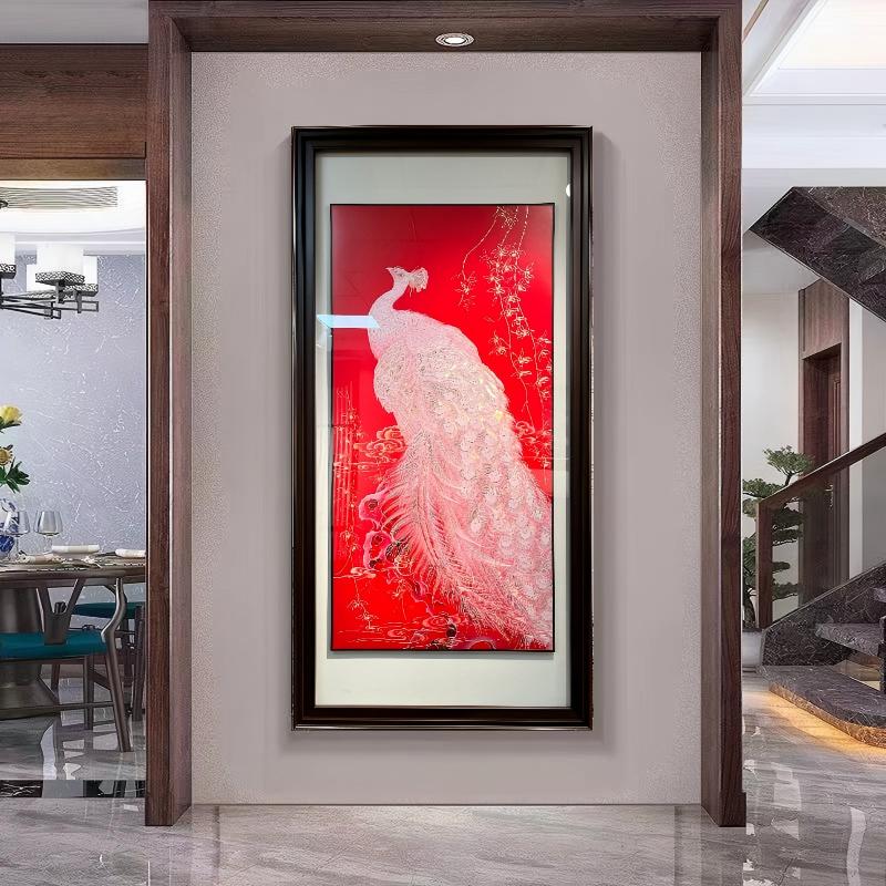 铜小鸭《白孔雀》铜雕画 沙发背景装饰画 白孔雀客厅铜雕画