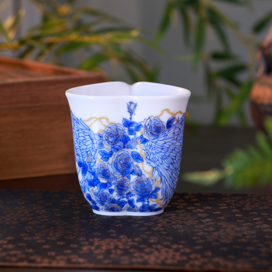 画堂春 斗玫瑰金爱心天使公道杯 纯手工手绘景德镇陶瓷茶具茶器