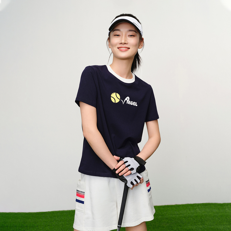 EP雅莹2025新款 弹力棉罗纹撞色网球运动风圆领T恤上衣5326A
