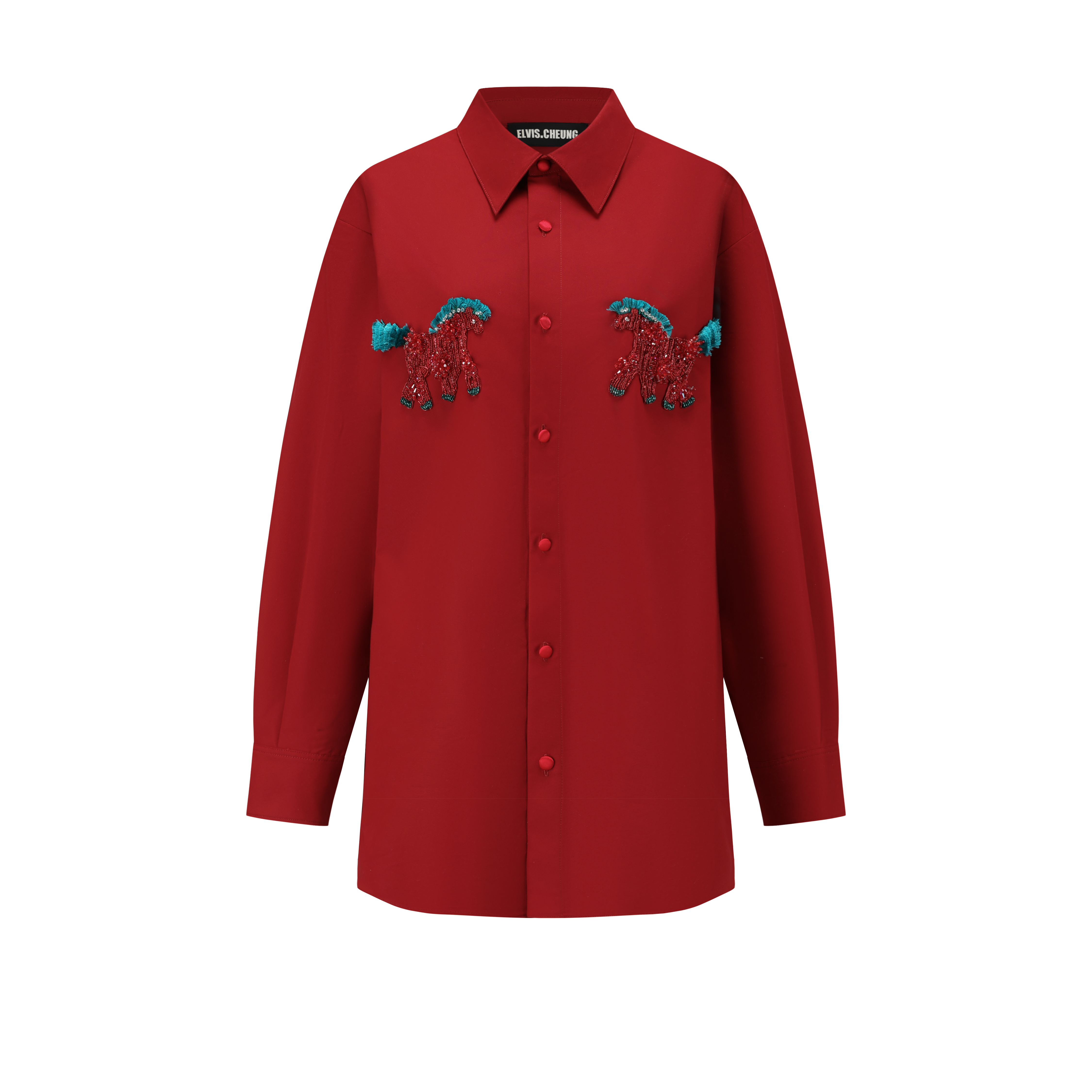 【顾文婷专属达播】蒋云26 红马造型手工法绣衬衣 E26SS06701