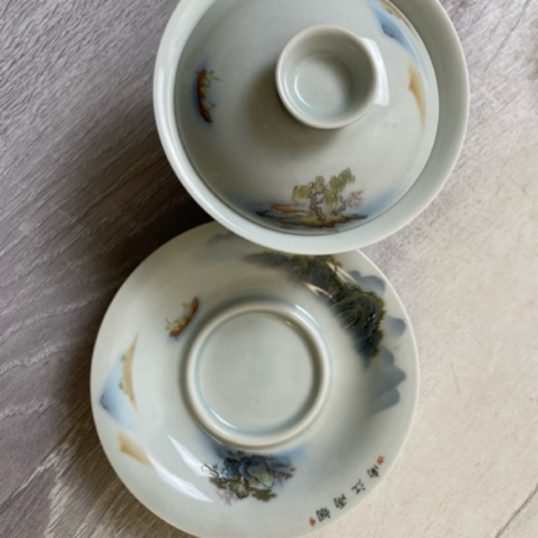 烟雨江南元宝盖碗微瑕