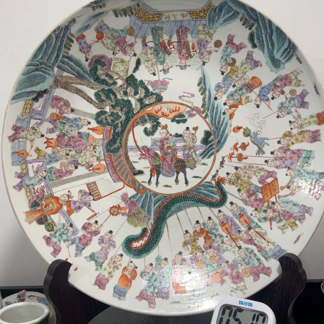 玉***歌手工艺品琉璃粉彩百子图人物大盘