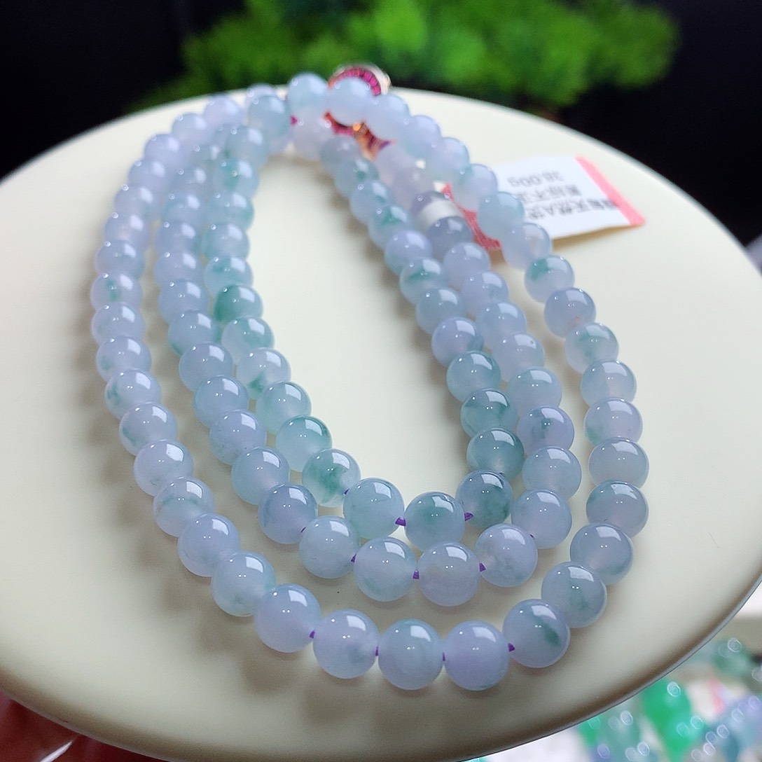 项链未镶嵌翡翠卡6mm冰胶莫奈淡紫飘花