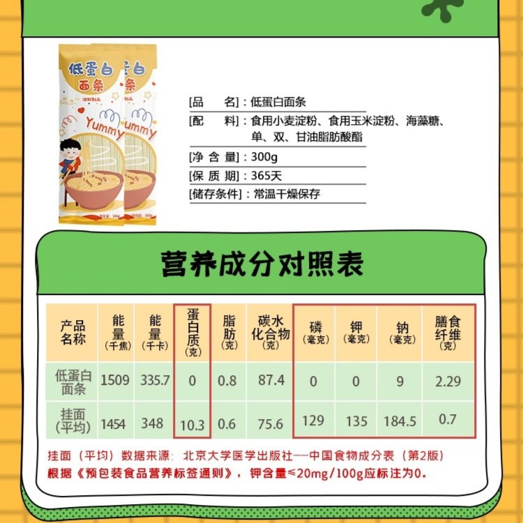 淀粉制品低蛋白面条0钾0磷 低蛋白主食爽滑挂面300g碳水方便快煮