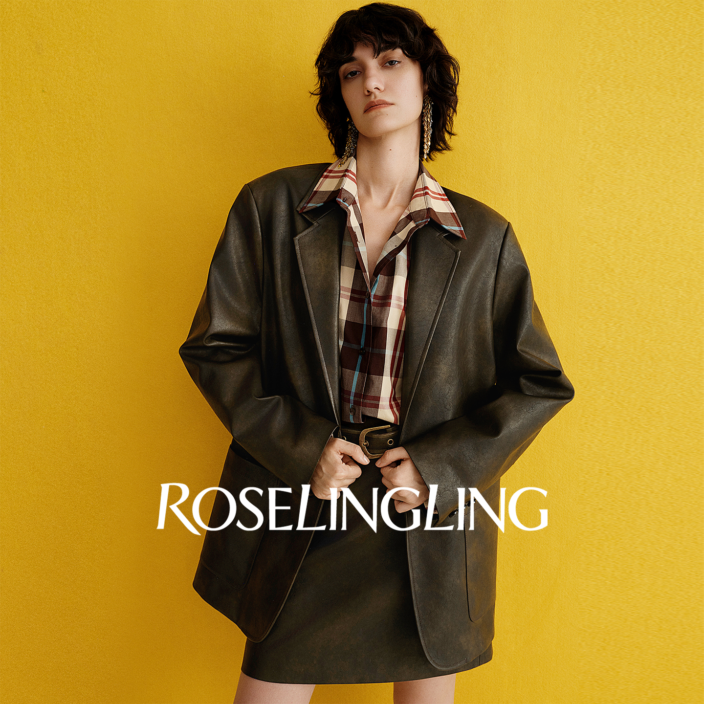 ROSELINGLING高能量单品 柔韧细腻环葆PU皮革80S复古做旧皮革西装