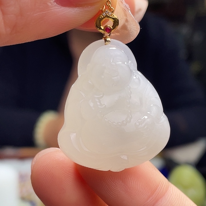 和田玉挂件18K金镶嵌定制发货