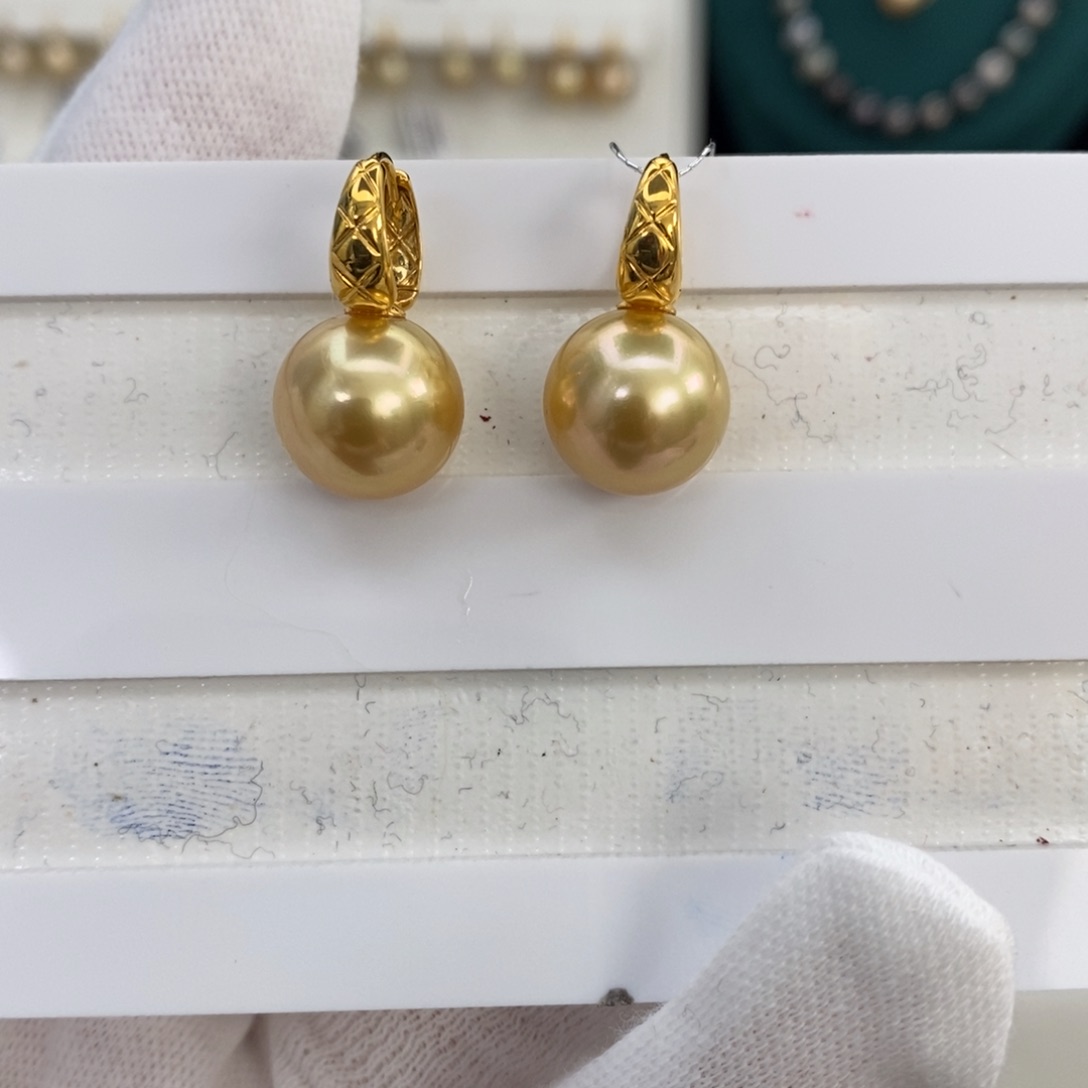 海水珍珠耳饰18K金镶嵌12-13m m