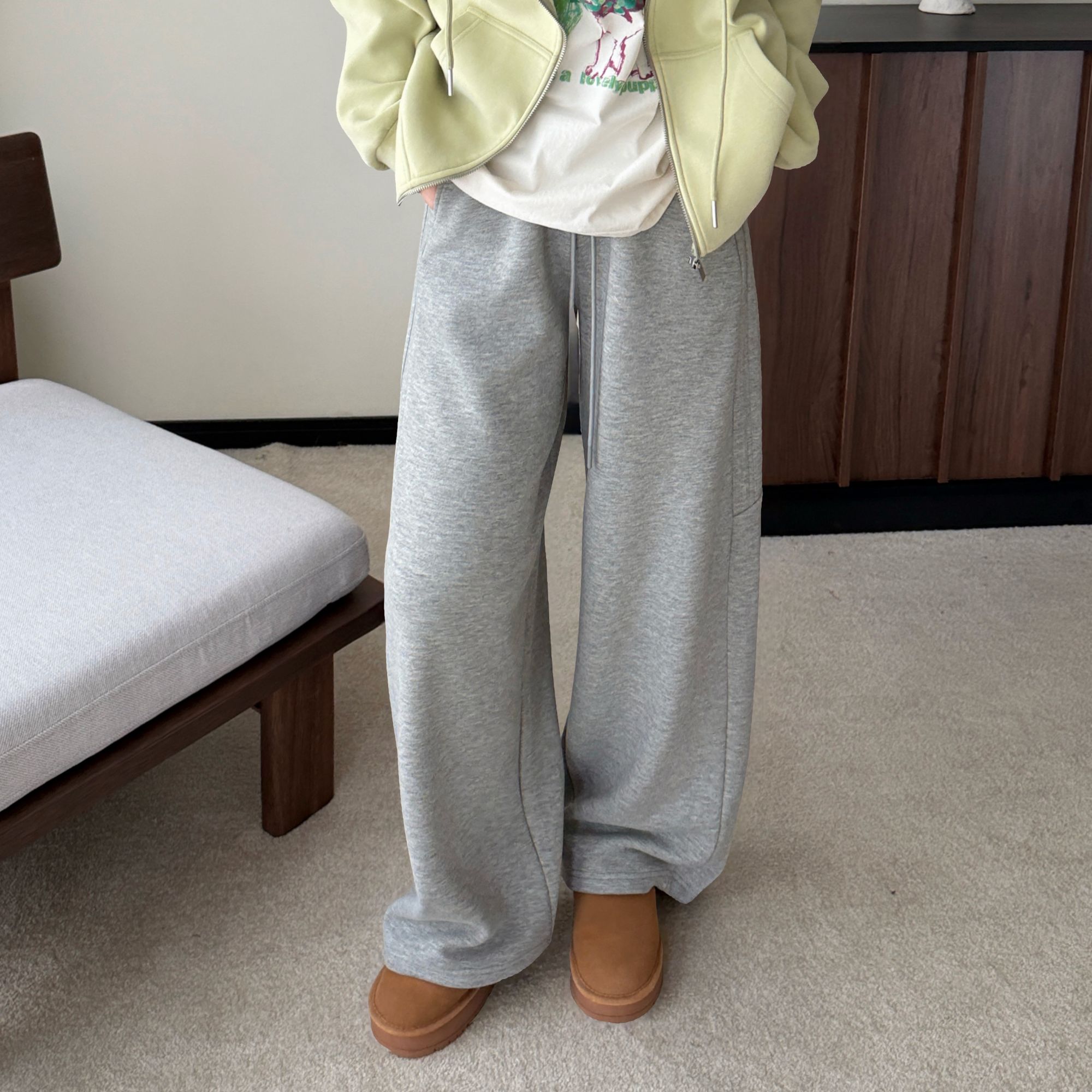 【窄胯】百搭通勤舒适宽松系带休闲针织加绒长裤女-M25402317