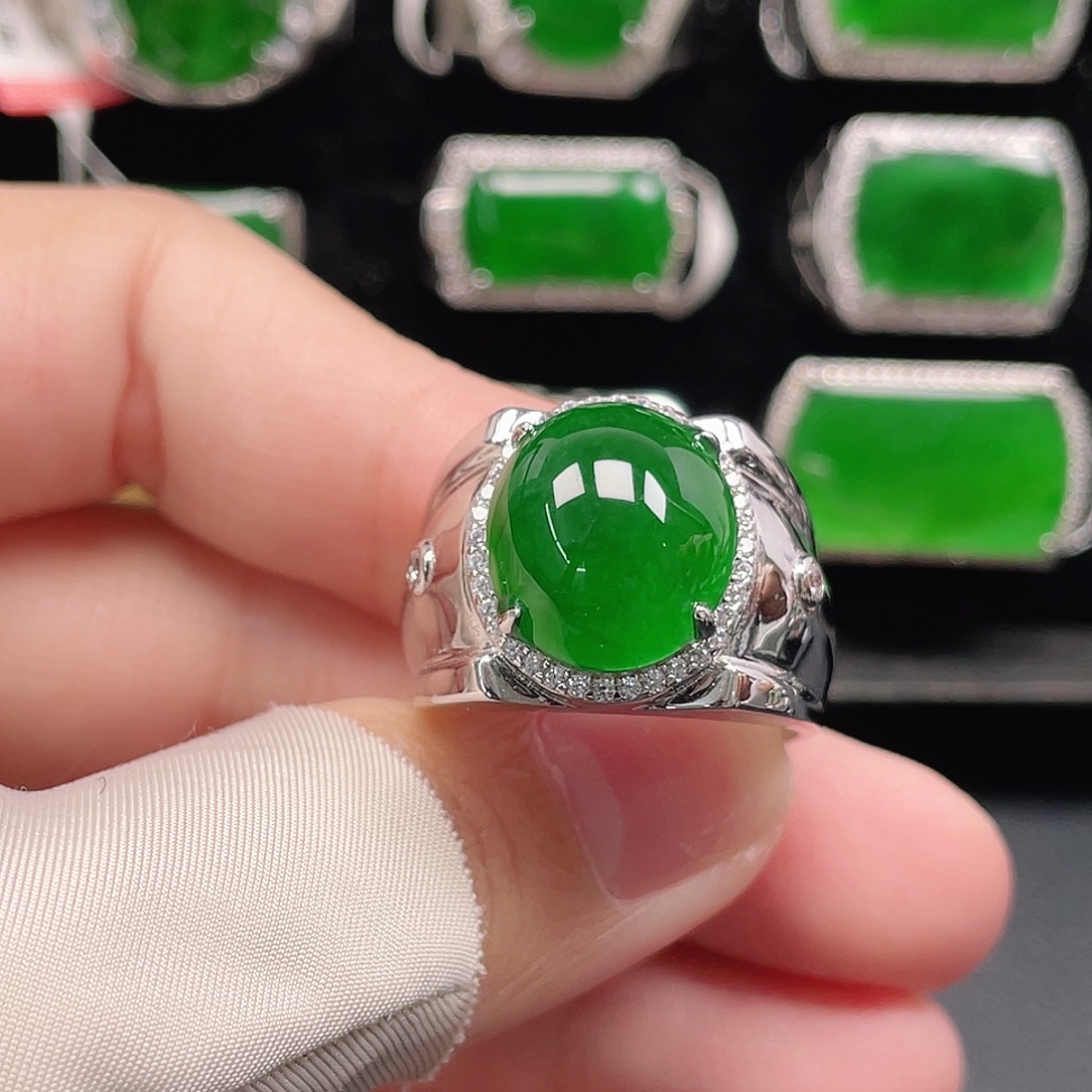 财***6翡翠银S925镶嵌戒指天然A货翡翠没运费险4127