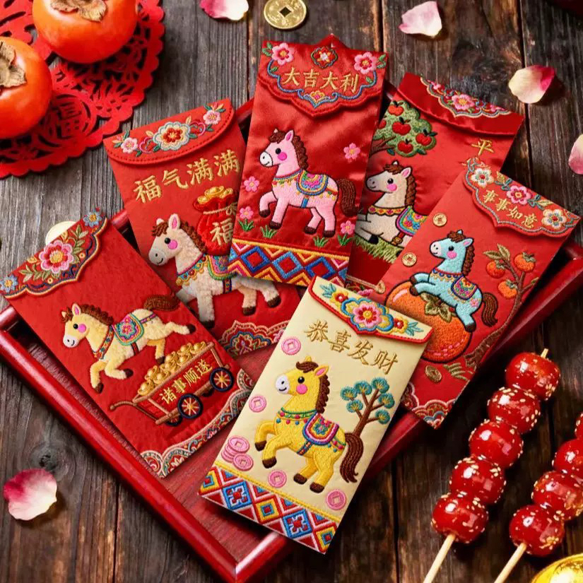 2026马年新款5D立体打印仿真刺绣小马红包