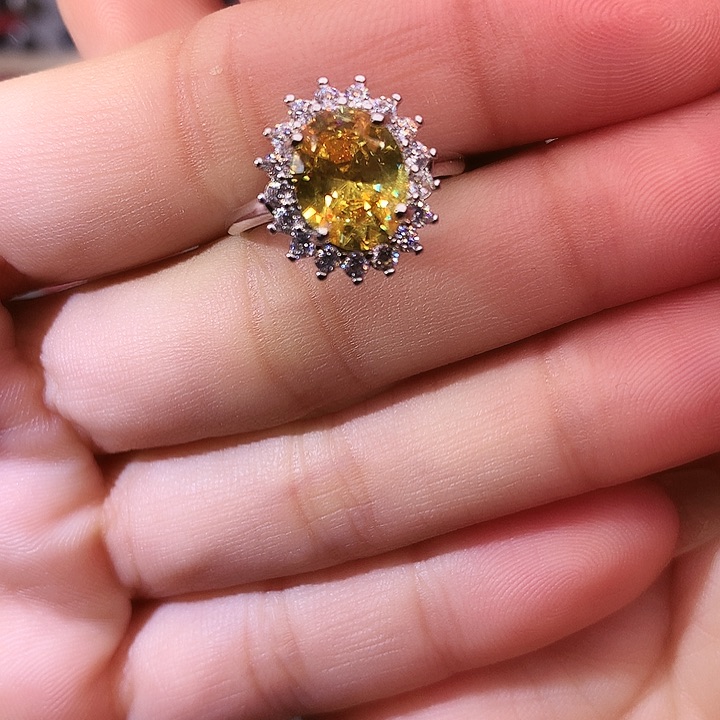 黄晶戒指银S925镶嵌戒指