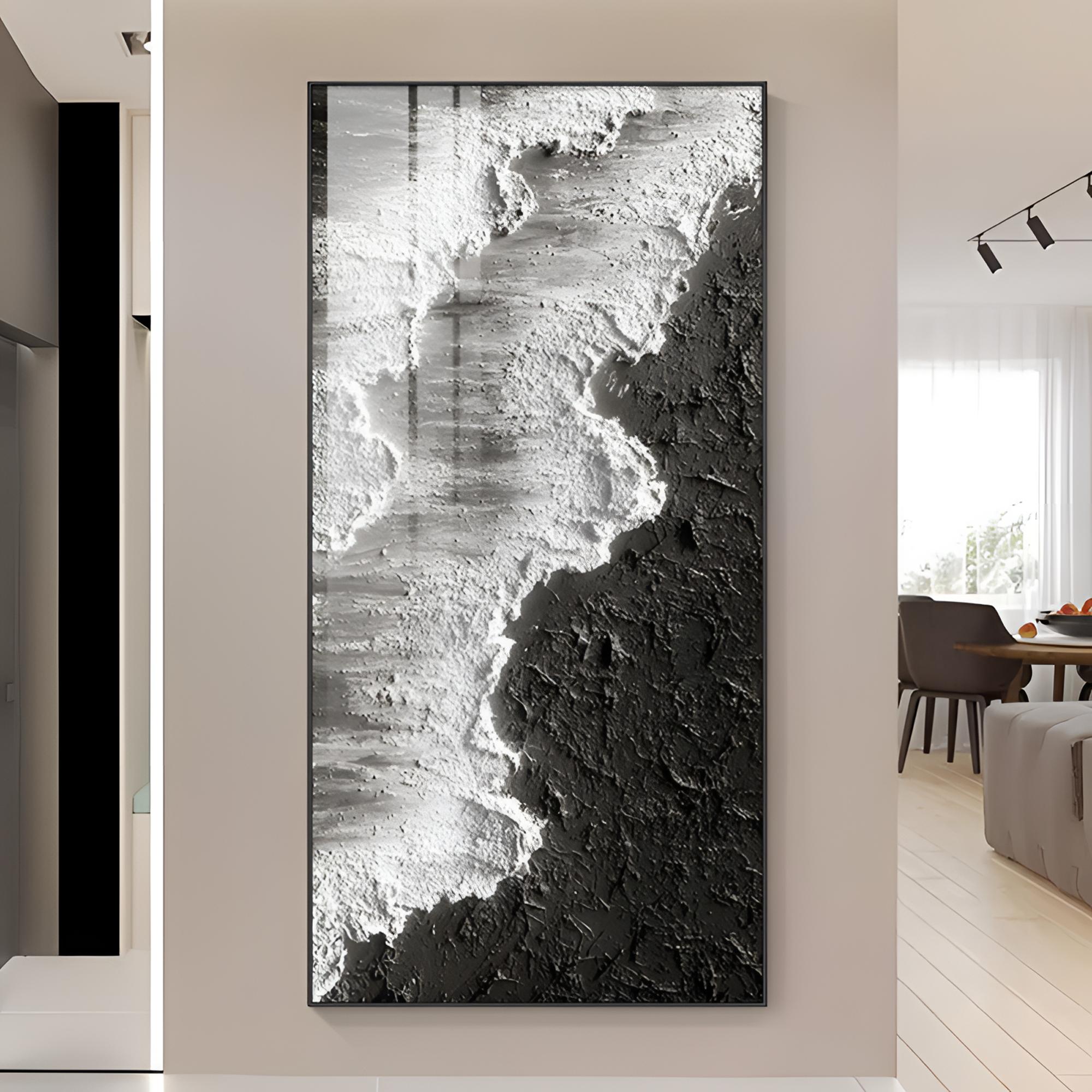 现代轻奢玄关装饰画海浪高级感客厅入户墙面挂画抽象艺术过道壁画