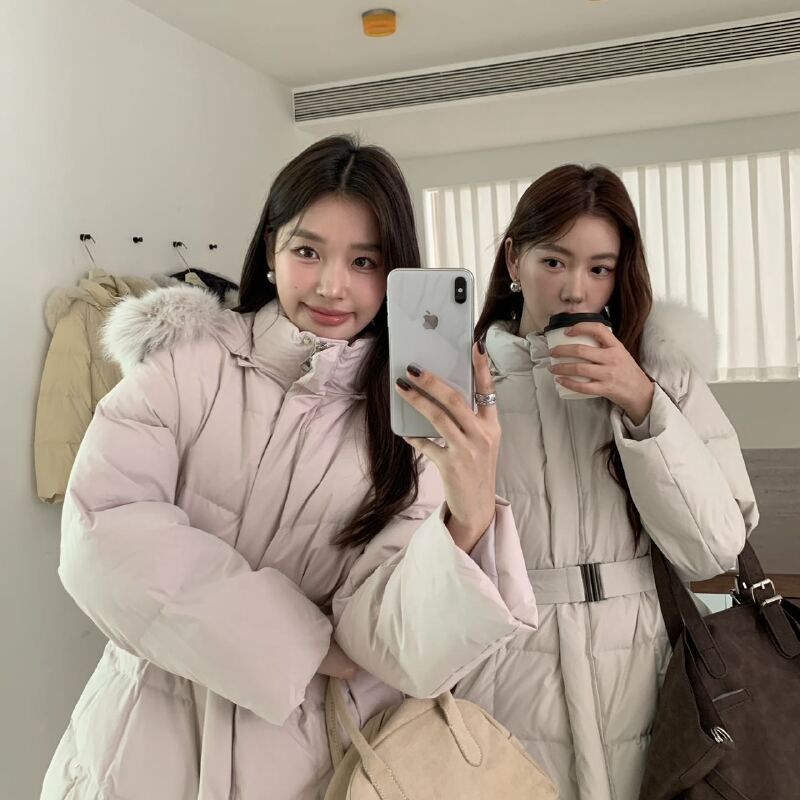 2025冬季新款工装狐狸毛领加厚韩系90白鹅绒羽绒服女收腰8503