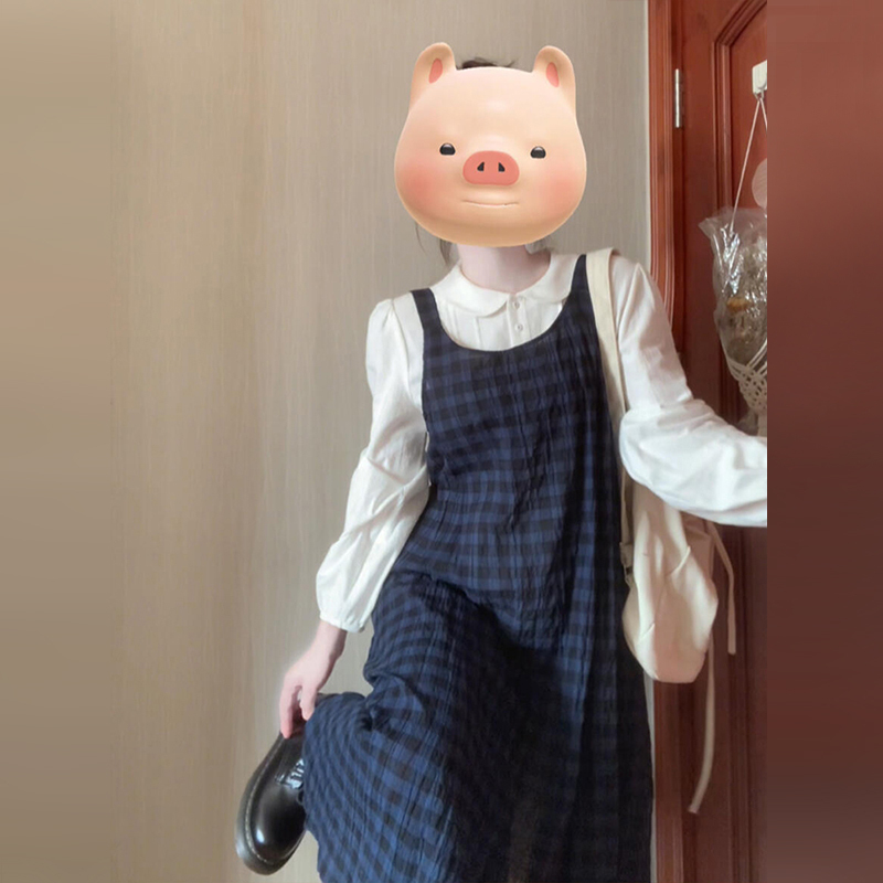 学院风衬衫格纹背带连衣裙早秋季韩系高级感穿搭一整套装长裙0047