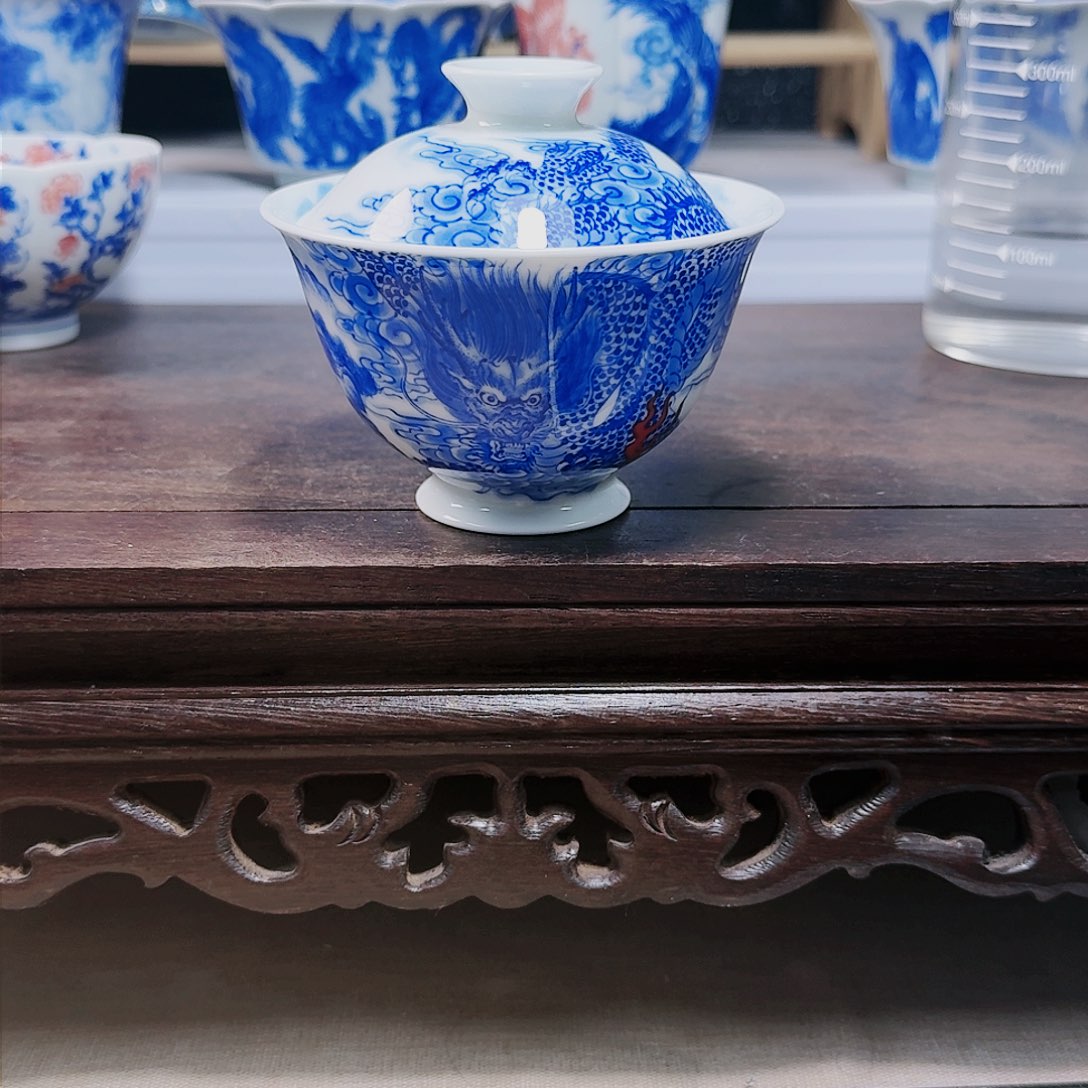 泥塑E*d盖碗手工手绘