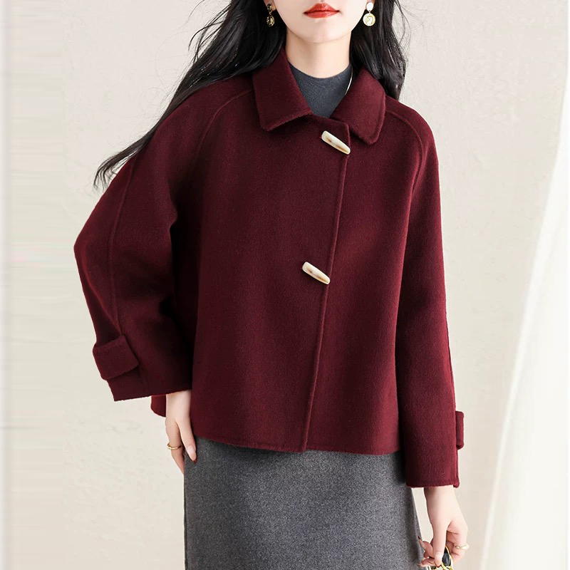 短款喜婆婆妈妈装秋冬外套双面绒毛呢外套秋冬款女厚款时尚双面呢