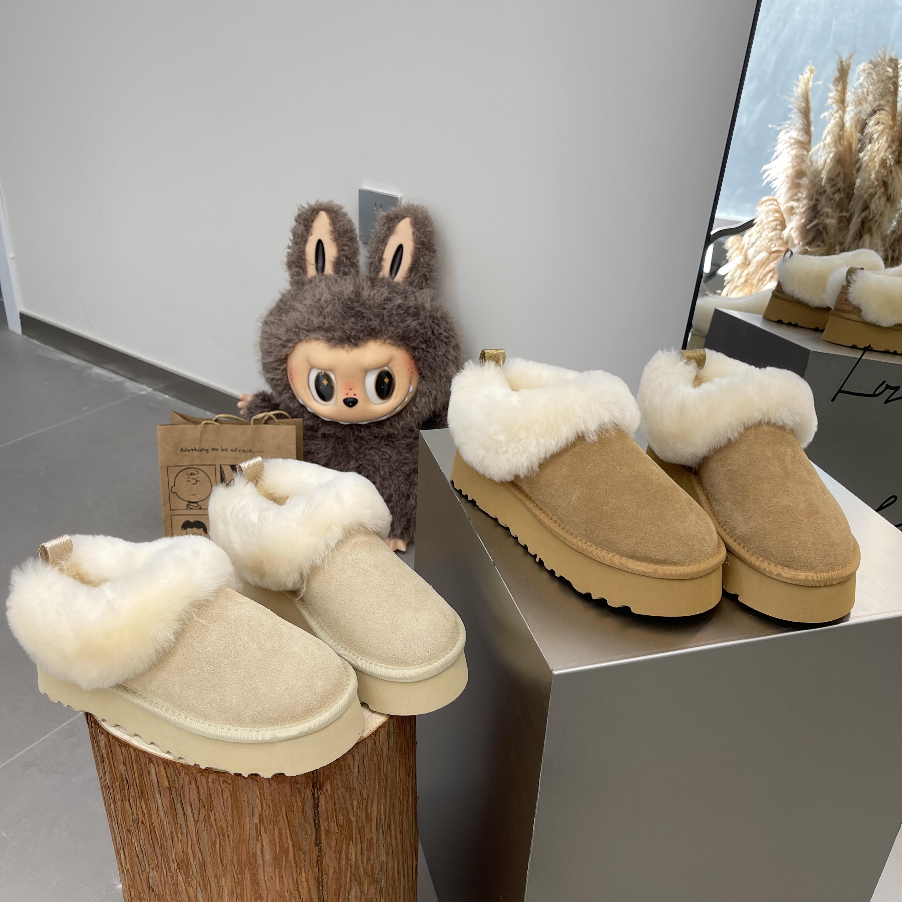 冬季新款流光风一脚蹬乐福懒人鞋厚底羊毛雪地靴女增高加厚塔茨勒