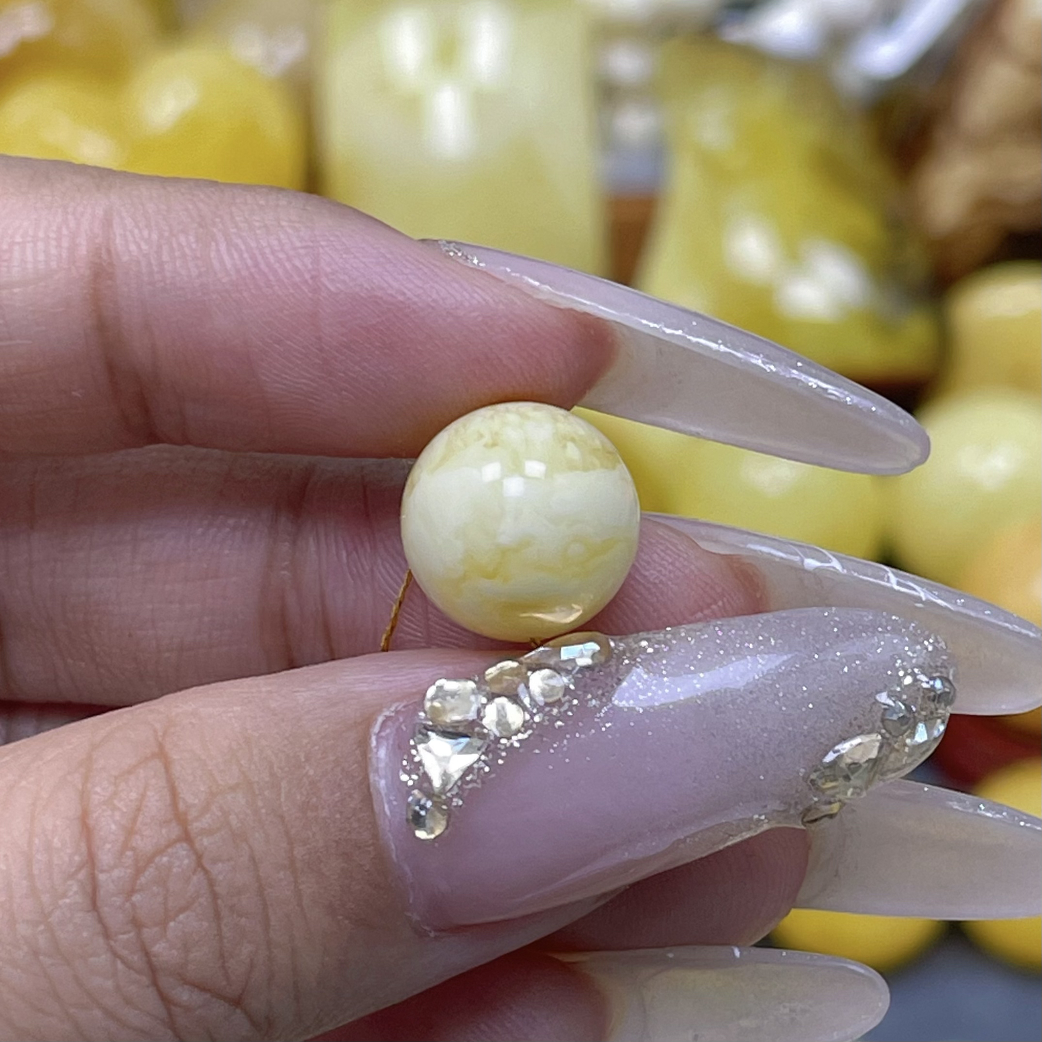 圆珠10.8mm瑕疵•兰蜜珠宝天然原矿琥珀蜜蜡金白虎皮腰花