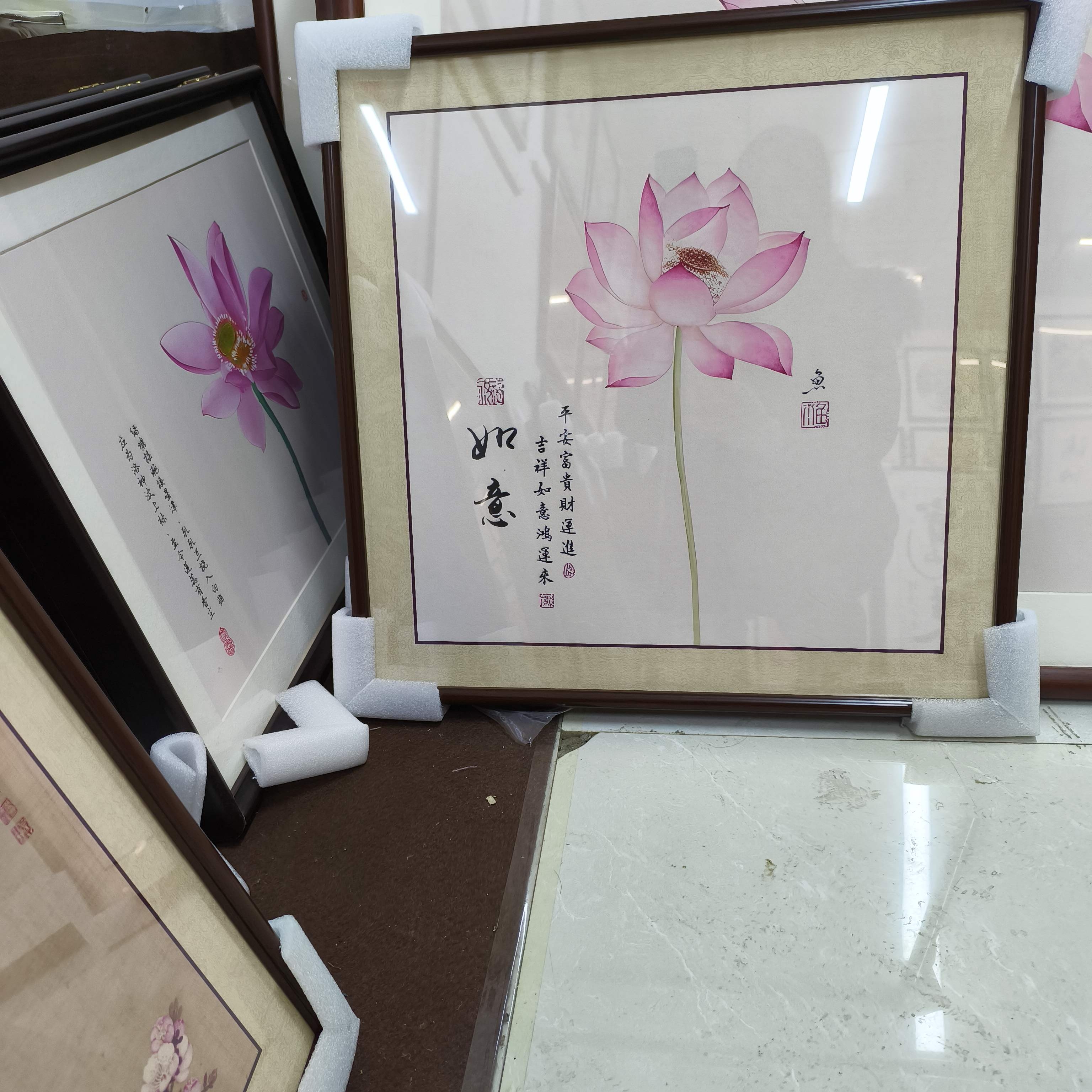 52*52新中式禅意荷花挂画适用于玄关餐厅茶室装饰