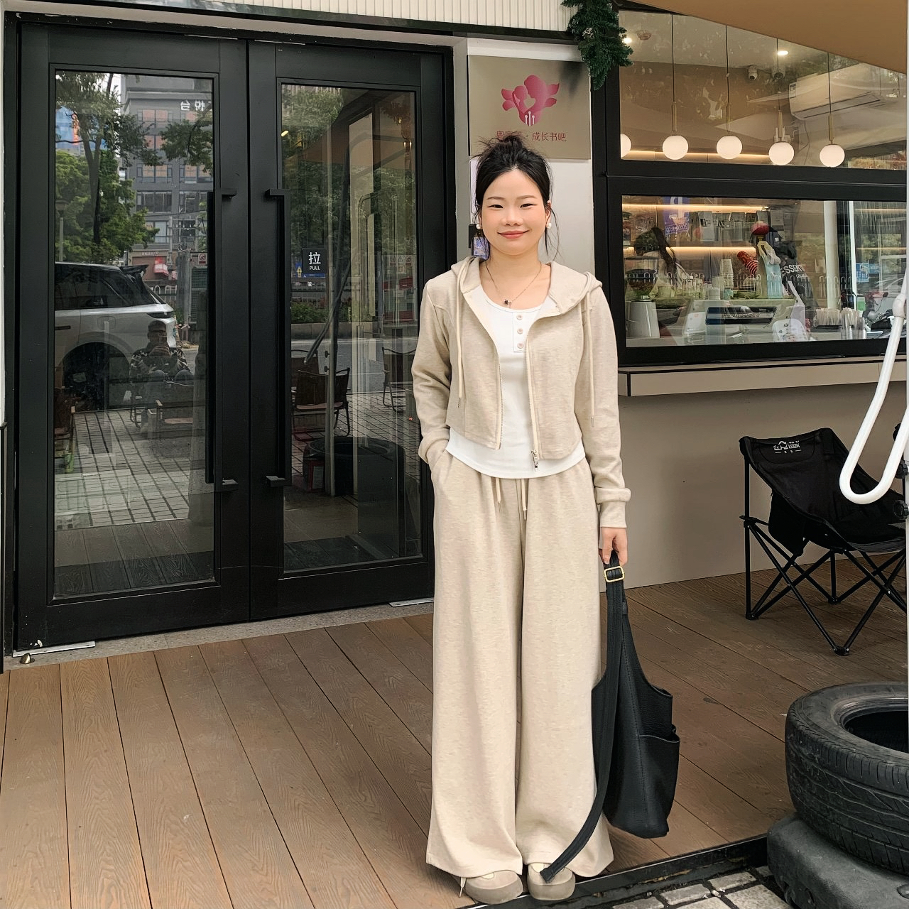 奈看小个子【云淡风轻】秋冬慵懒休闲时尚运动拉链开衫三件套