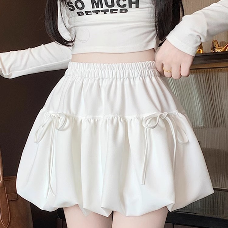 小众设计感蝴蝶结高腰显瘦A字花苞半身蓬蓬短裙女春夏款半身裙