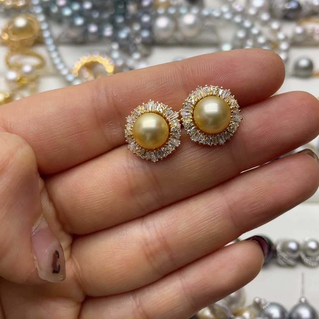 海水珍珠耳饰银S925镶嵌