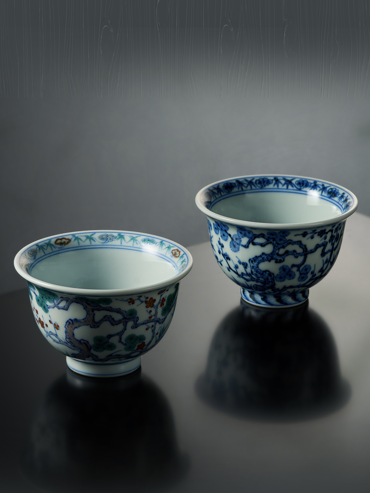 【弥生茶器】小愚斋斗彩松竹梅纹压手杯纯手工手绘景德镇陶瓷茶器