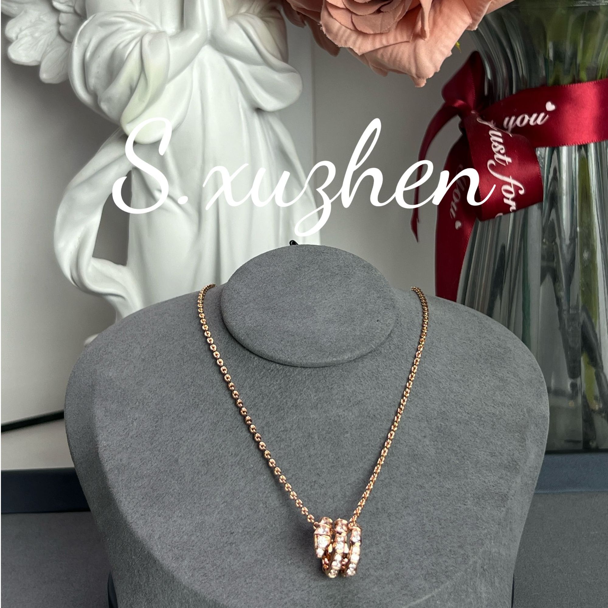 合金项链 合金合成锆石灵蛇项链轻奢时尚百搭满钻精致