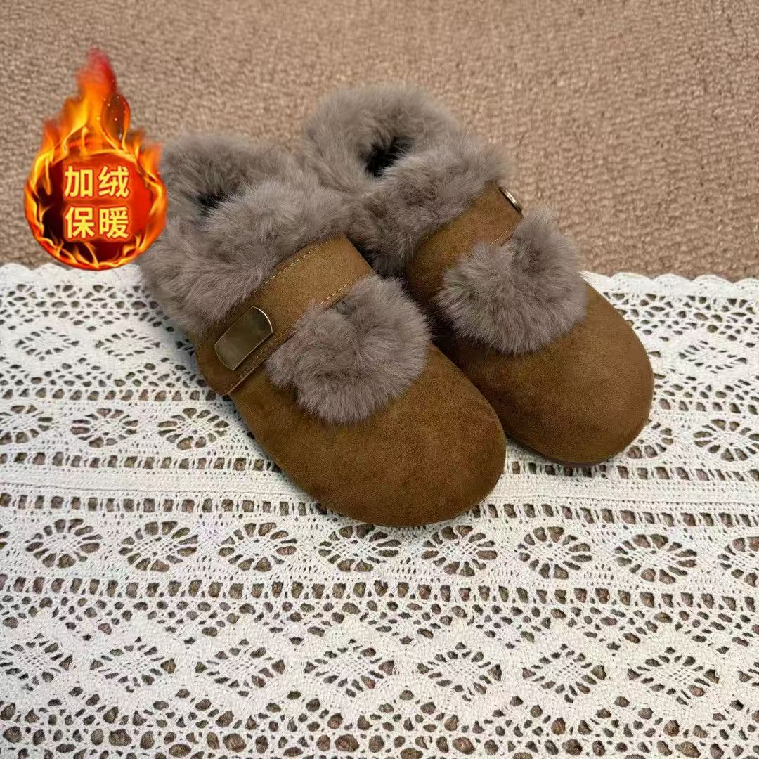 2025冬季新款加绒女棉鞋防滑豆豆鞋软底外穿百搭休闲平底毛毛鞋