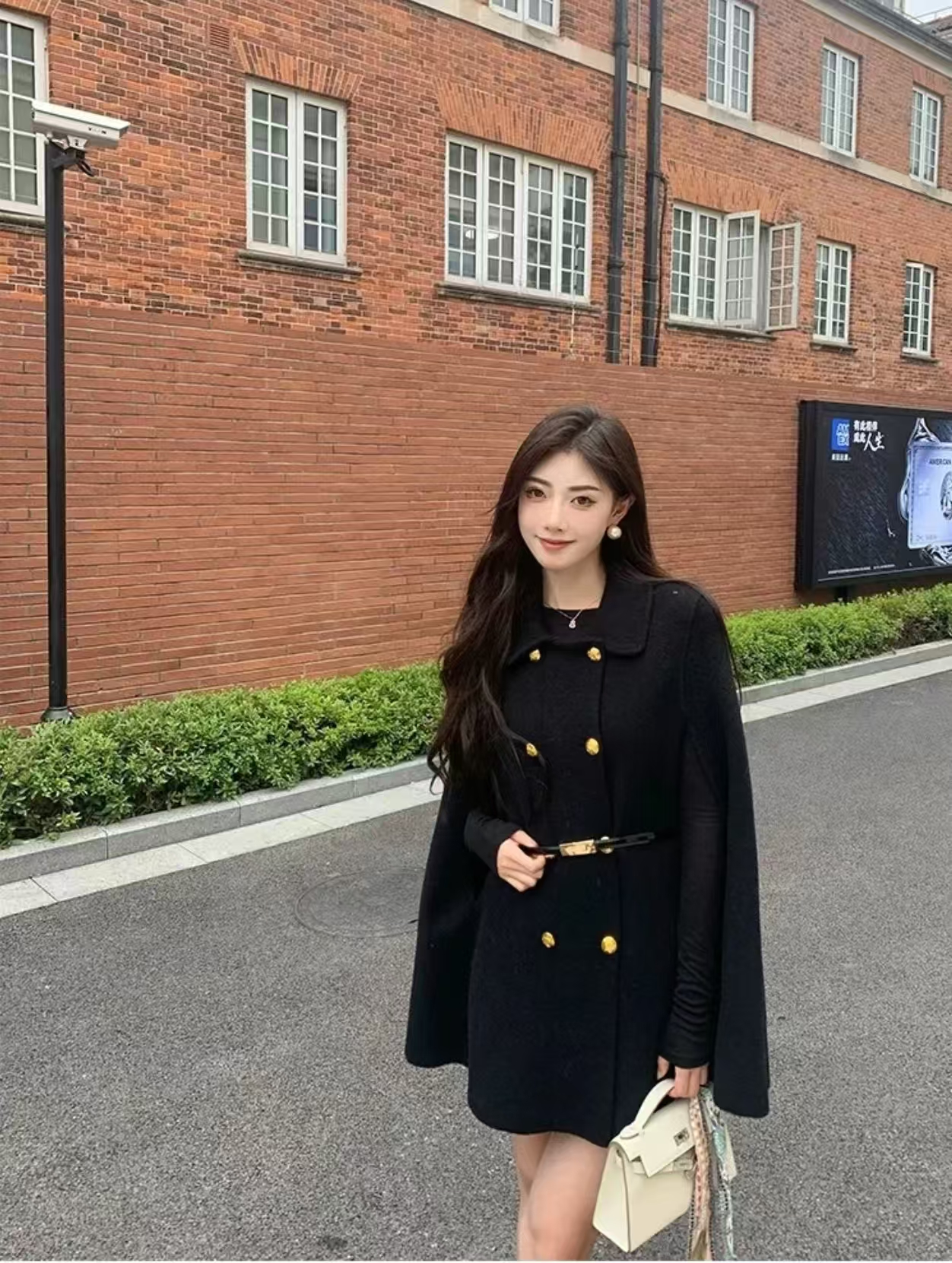 K324财阀斗篷小个子斗篷外套秋冬女款高级感遮肉仿斗篷外套