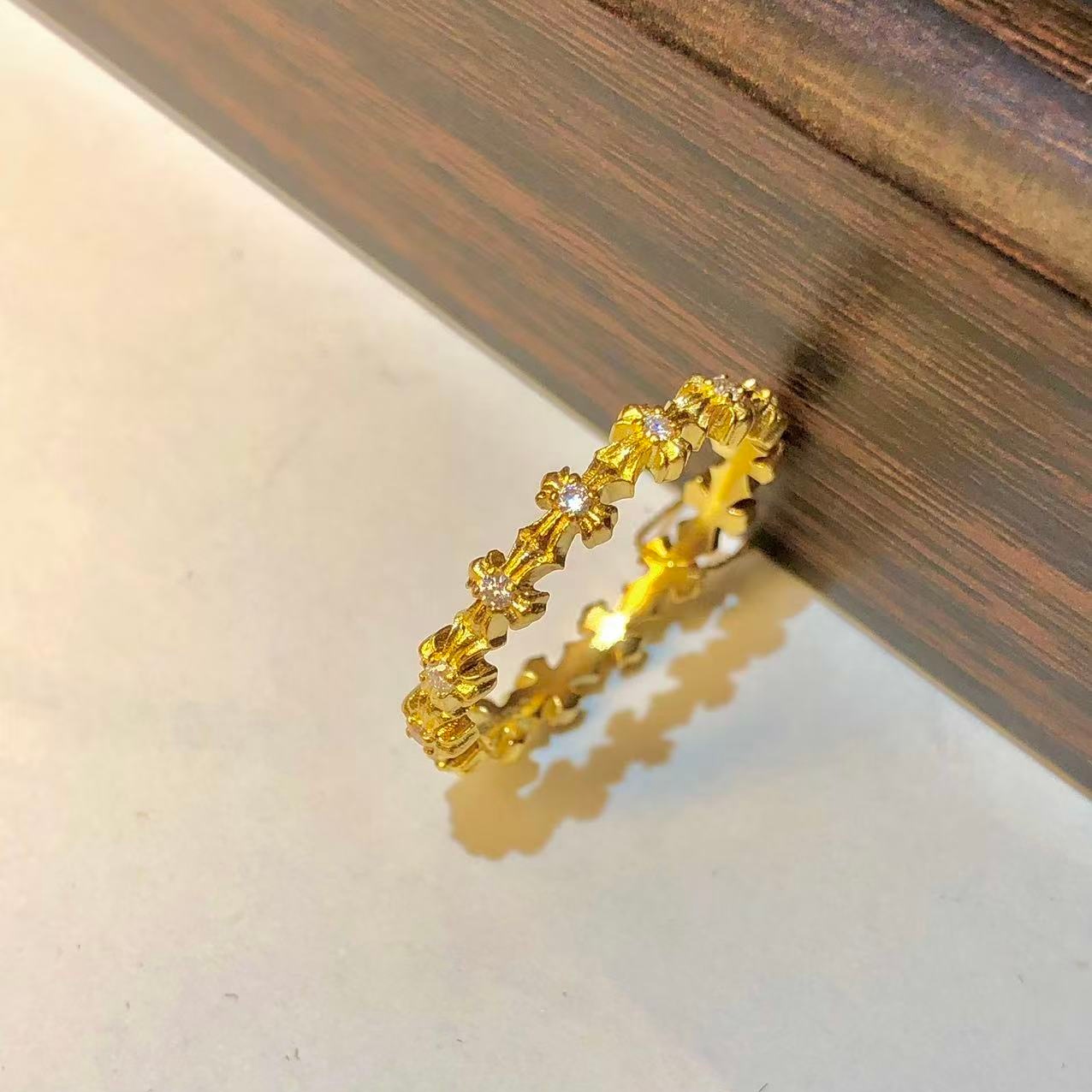 黄金999足金克罗心心连心戒指