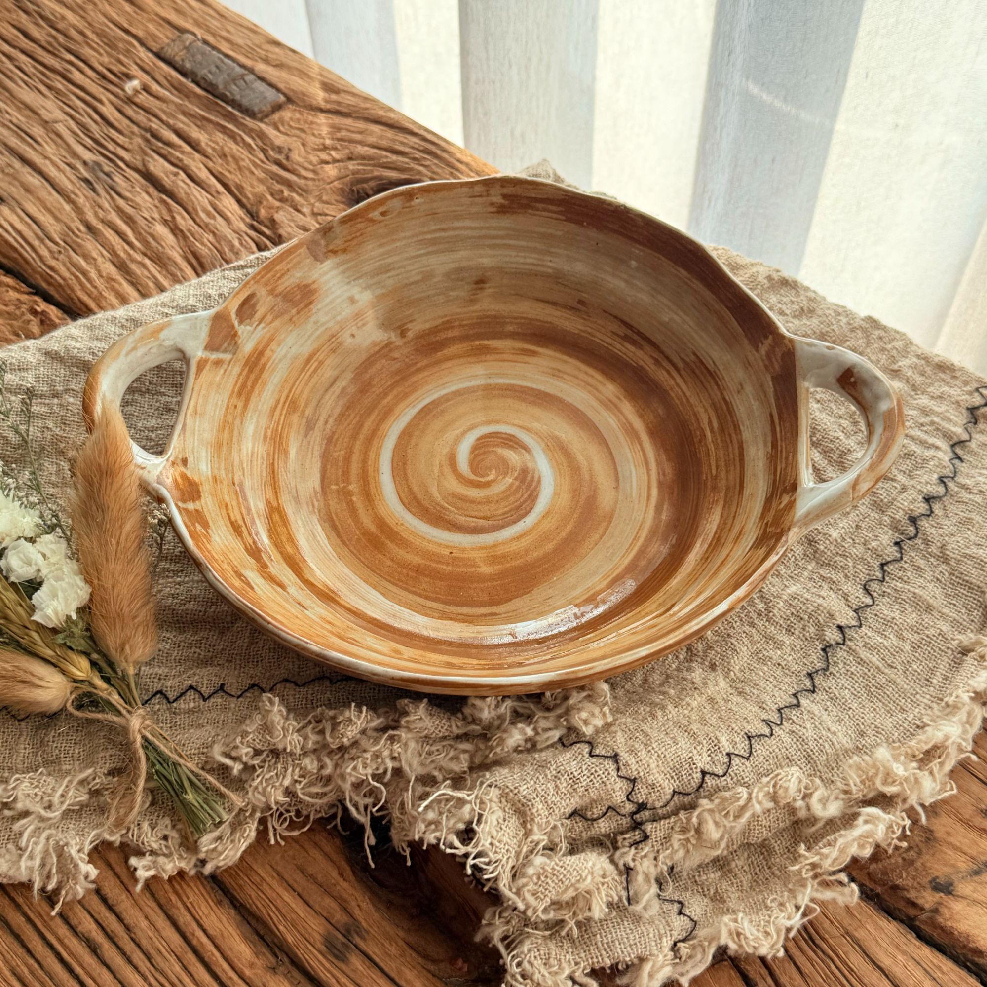 做旧手刷螺纹双耳碗水果沙拉碗家用早餐拌面碗创意餐具菜碗甜品碗