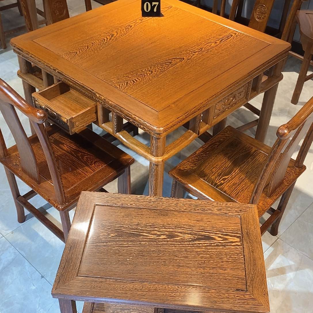 鸡翅木类成套家具飞*浦方桌五件套加置物架