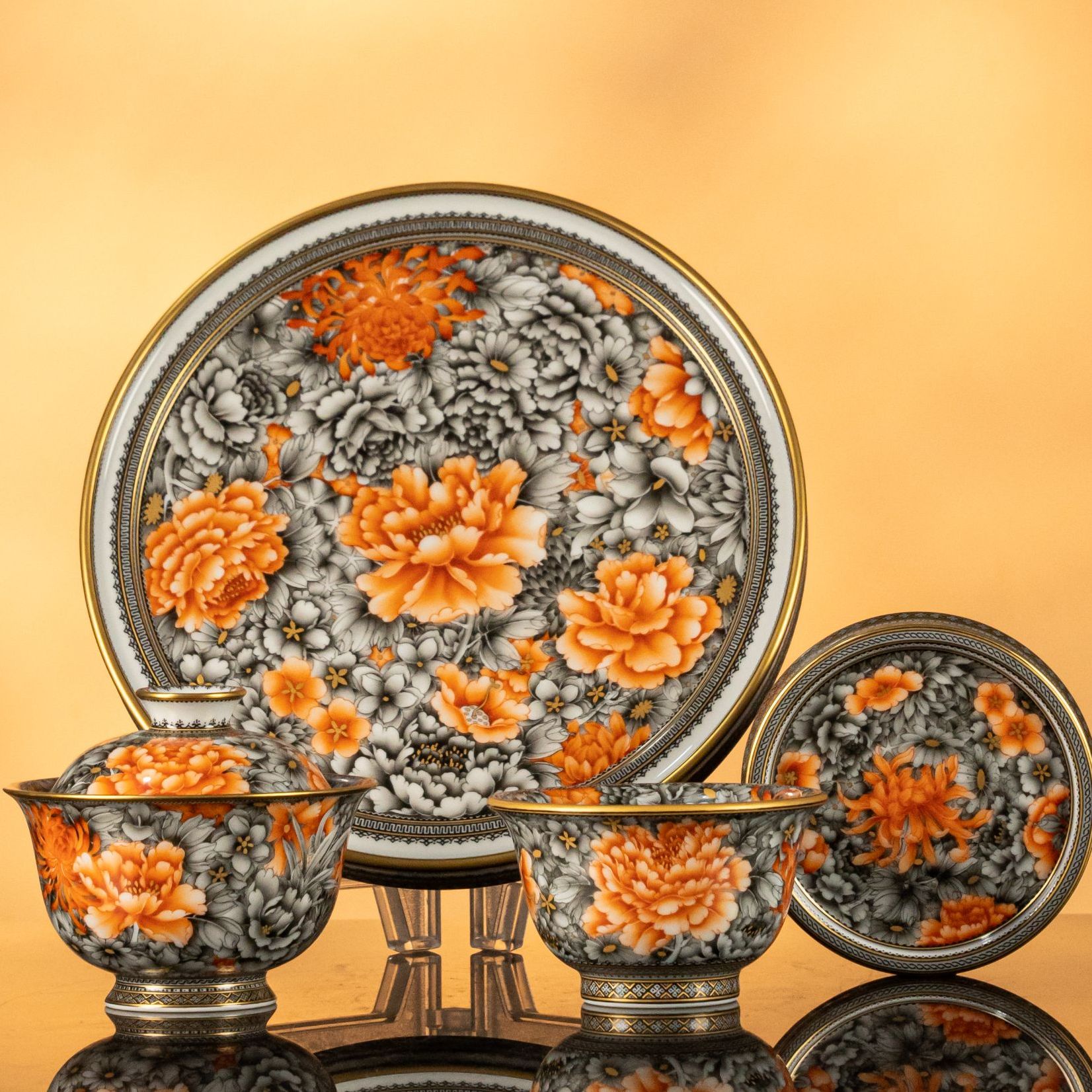 己和与瓷景德镇手工手绘高端茶器陶瓷墨彩重工点彩万花（繁花）茶具