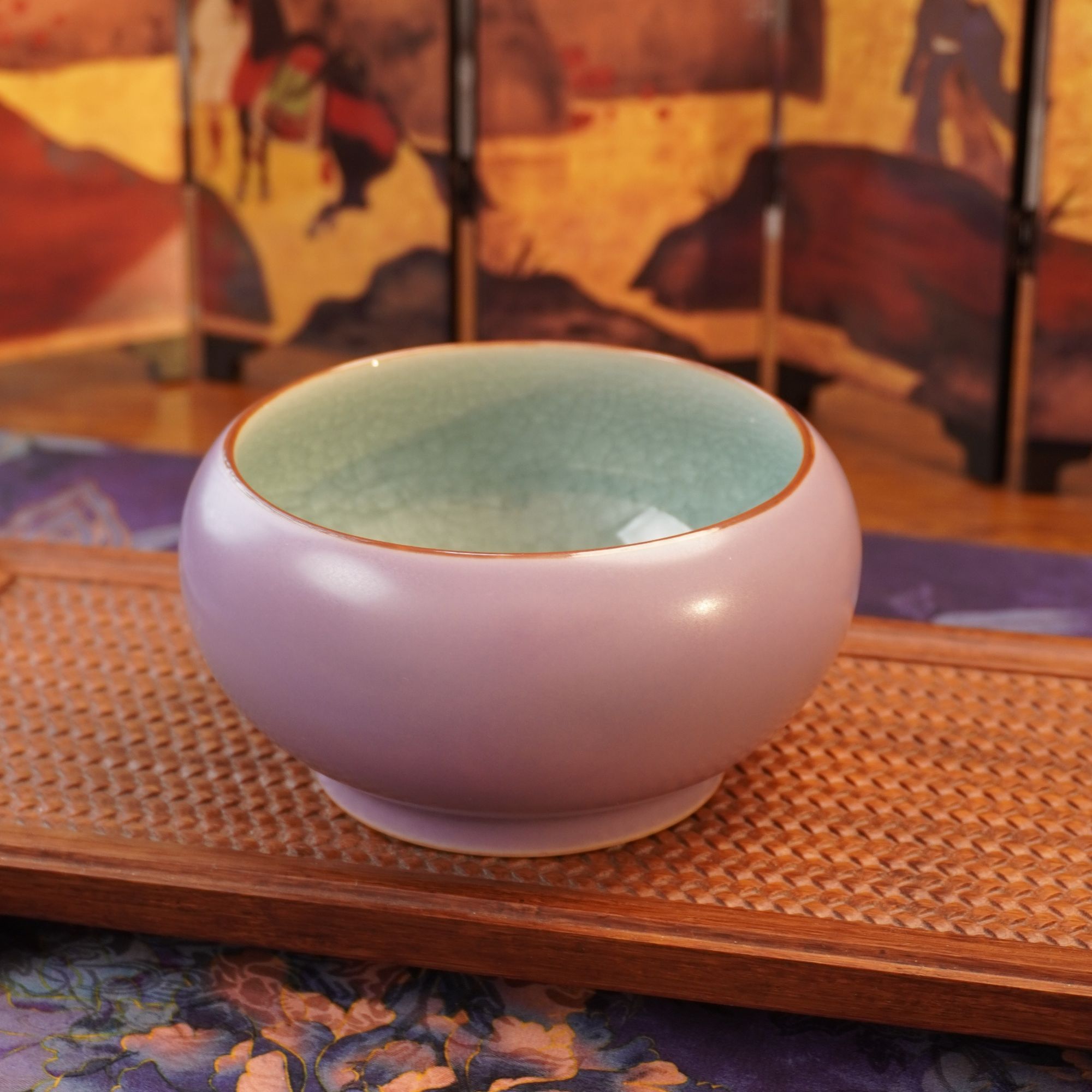 【木槿紫建水】开片养线陶瓷纯手工主人杯家用汝窑冰裂纹