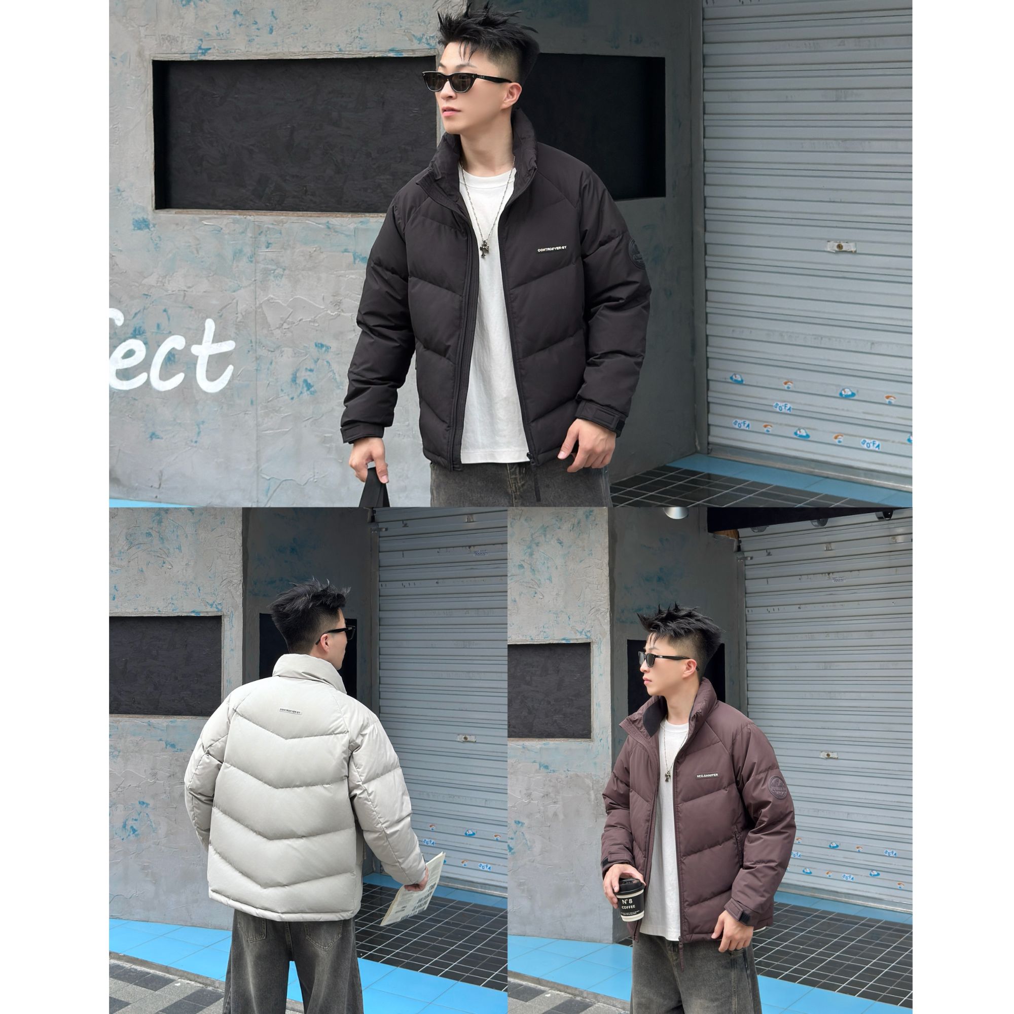 朝夕专属 冬季白鸭绒保暖0压感雾面磨砂格纹加厚立领羽绒服男